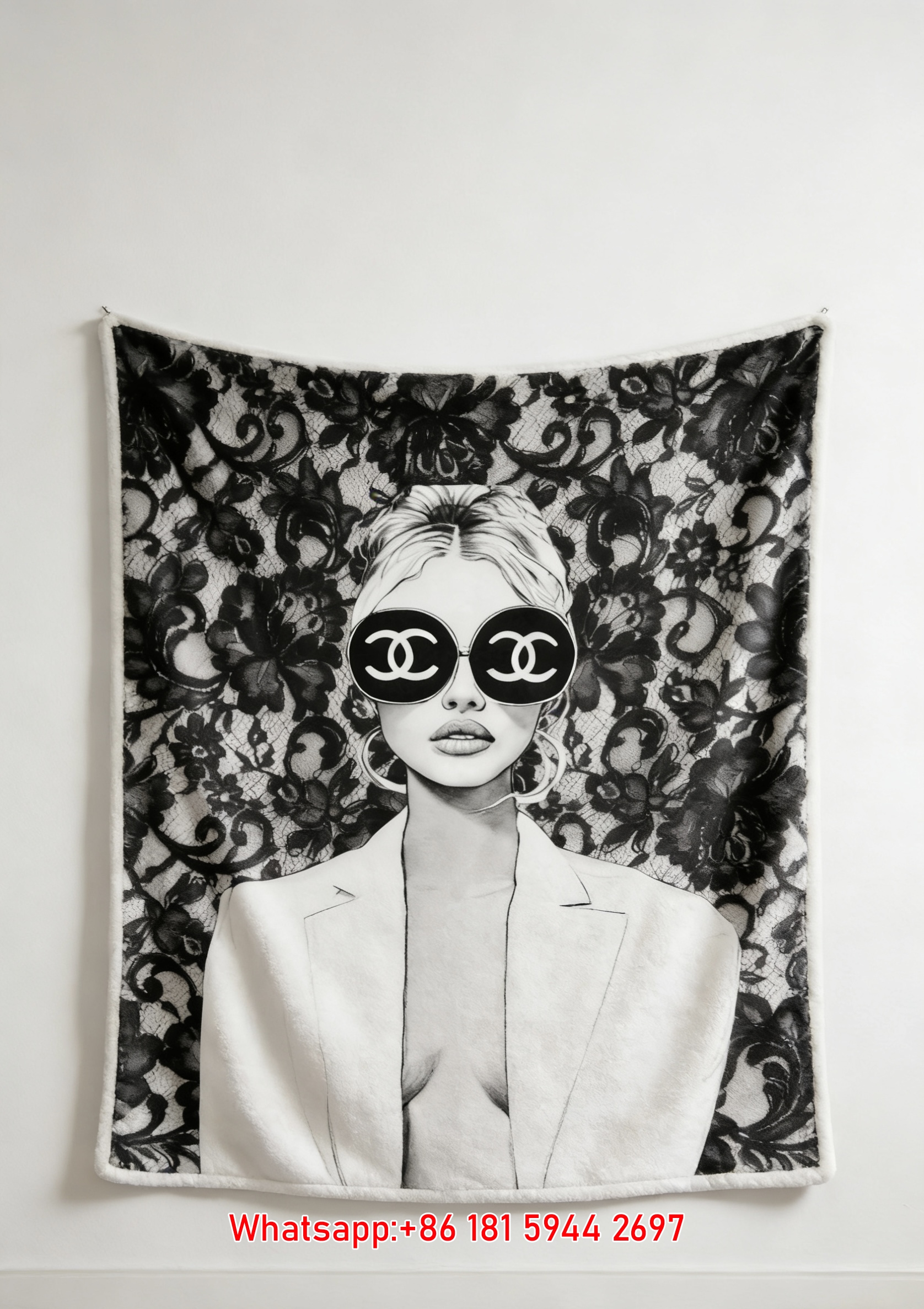Luxury Chanel Style Fashion Girl Flannel Throw Blanket IMG_7381